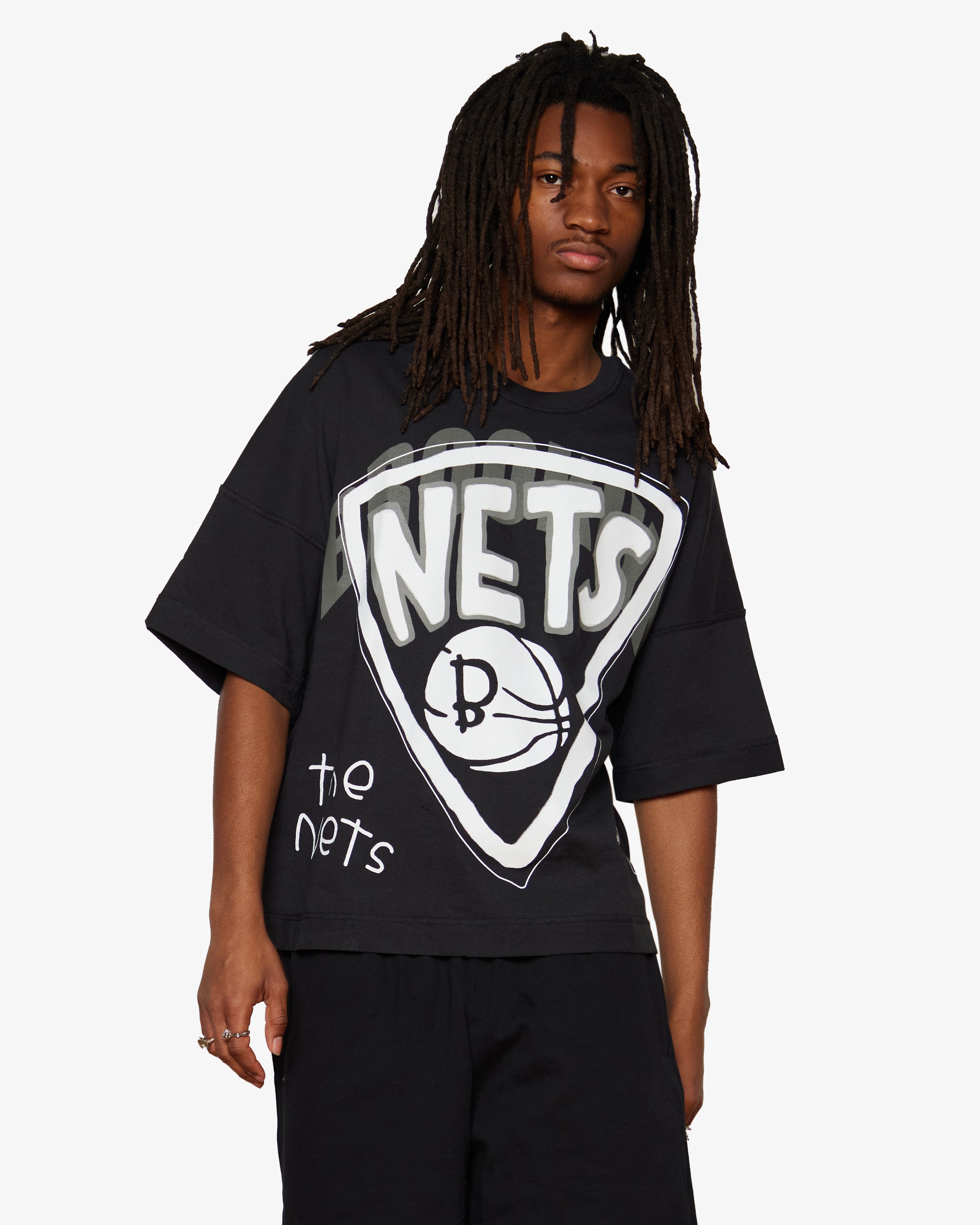 NBA Brooklyn Nets Basketball Adult Medium T-Shirt Black With Gray